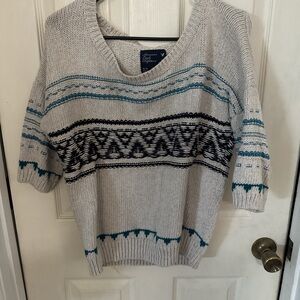 American Eagle Outfitters Gray and Blue V-Neck Sweater